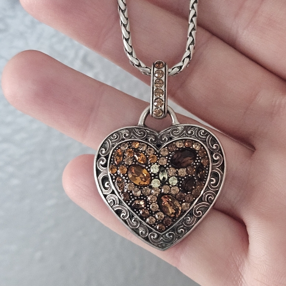 Brighton Crystal Voyage Heart Lobster Claw Necklace Gold/Amber Colors - Picture 2 of 6